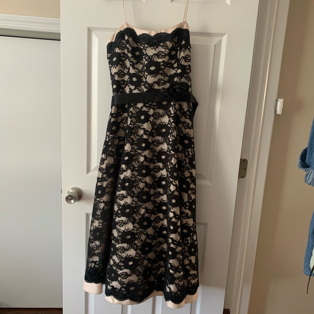 ABS Blush Satine and black lace dress sz 8